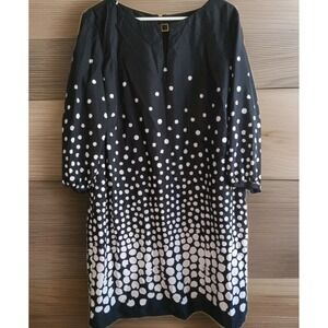 Tahari‎ SZ 14W Levine Classic Black White Ombre Polka Dot Shift Dress Keyhole 14